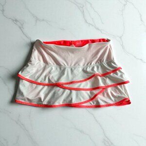 LUCKY IN LOVE White Neon Orange Tiered Ruffle Pickleball Tennis Skort SZ M 8/10